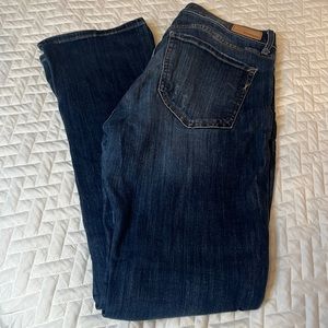 Express jeans, barely boot, mid rise.